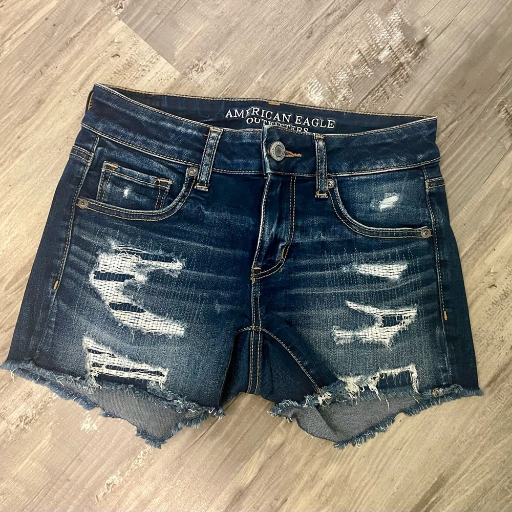 American Eagle Outfitters Blue Distressed Jean Shorts